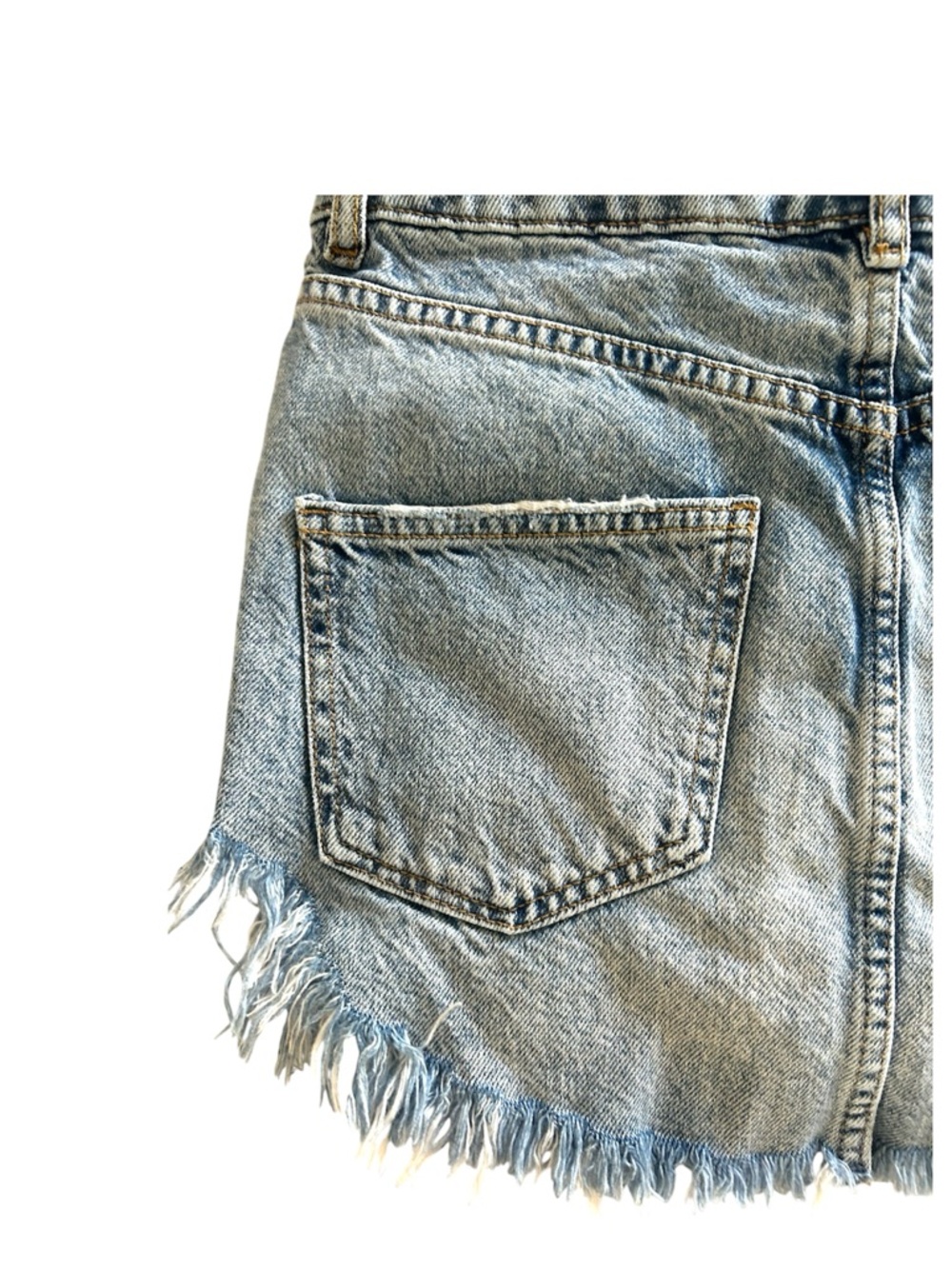 We The Free FP Sky High Western Mini Skirt Denim Jean Raw Asymmetrical Hem- 0 - Picture 9 of 16